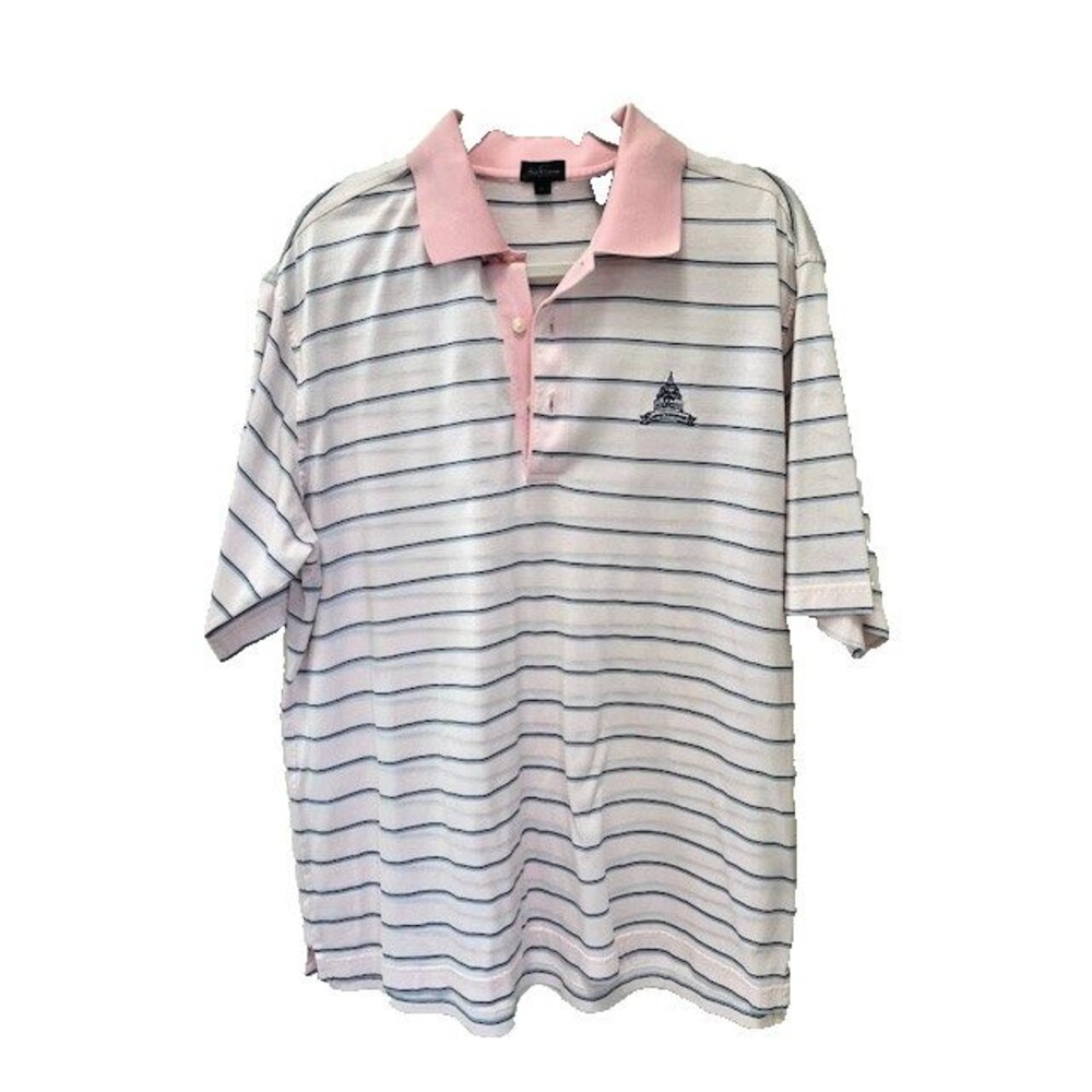 Jack Nicklaus Golf Polo, Congressional Country Club, Pink Blue Stripes, Mens L